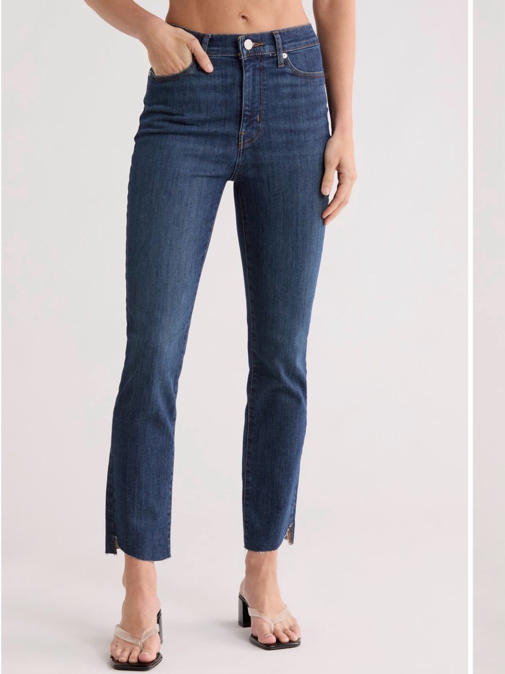 Frame Denim Indigo Straight-Leg Jeans with Ankle Slits